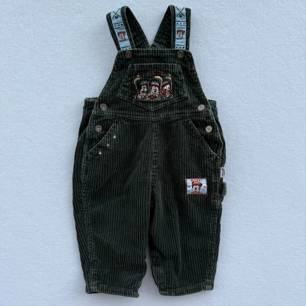 Vintage Baby Mickey & Co Overalls 12M Corduroy Disney Mickey Hockey Little Champ